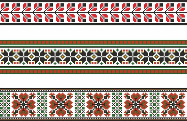 ベクトルセットの色のシームレスなウクライナの国家の装飾 無限の民族の花の国境 スラブの人々のフレーム 赤いクロスステッチ — ストックベクタ