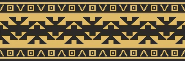 美洲本土的矢量黄金无缝图案 无尽的阿兹特克 印加装饰 边界和框架的绘图 — 图库矢量图片