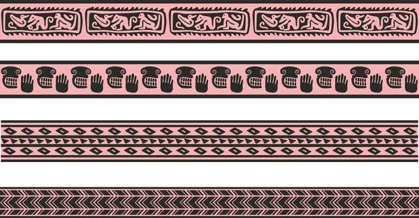 Vector Set Von Rosa Und Schwarzen Native American Ornamentalen Nahtlosen — Stockvektor