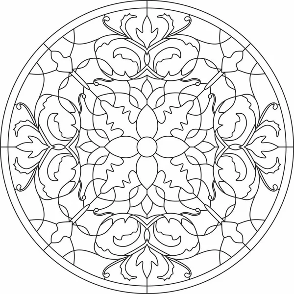 Vektorový Kruhový Monochromatický Květinový Evropský Národní Vzor Etnický Kruh Ornament — Stockový vektor