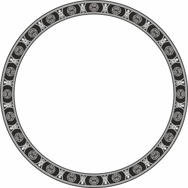 Çin süsü etrafında vektör monokrom. Doğu Asya çerçevesi etrafında daire çiz. Kore desenli, Tayvan, Hong Kong