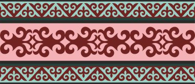 Vektörsüz renksiz Kazak ulusal süsü, sınır, çerçeve. Büyük bozkırın, kırgızın, Moğolun, Buryat 'ın, Kalmyk' in göçebe halkları..