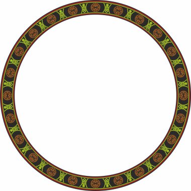 Vektör renkli yuvarlak Çin süsü. Doğu Asya çerçevesi etrafında daire çiz. Kore desenli, Tayvan, Hong Kong