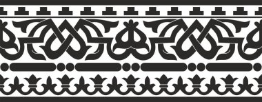 Vektör monokrom dikişsiz klasik Bizans süsü. Sonsuz sınır, Antik Yunan, Doğu Roma İmparatorluğu çerçevesi. Rus Ortodoks Kilisesi Dekorasyonu