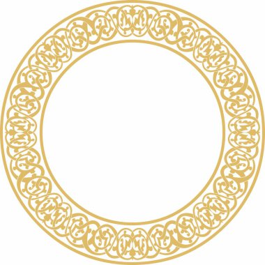 Vector golden round oriental ornament. Arabic patterned circle of Iran, Iraq, Turkey, Syria. Persian frame, border