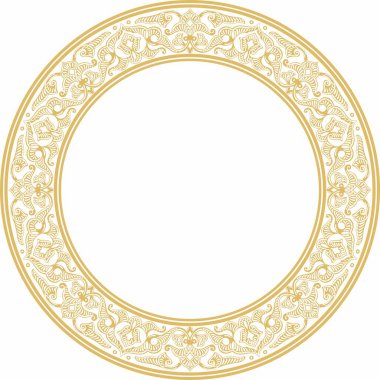 Vector golden round oriental ornament. Arabic patterned circle of Iran, Iraq, Turkey, Syria. Persian frame, border.