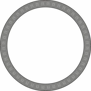Vector round monokrom klasik çerçeve. Yunan mangırı. Yunanistan ve Antik Roma 'nın desenleri. Avrupa sınırını çember