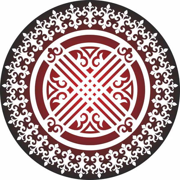 Wektor Czerwony Okrągły Kazakh Ornament Shanyrak Krąg Dachu Jurty Wzorce — Wektor stockowy