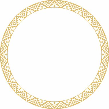 Vector round golden border ornament. Native American tribes framework, circle.