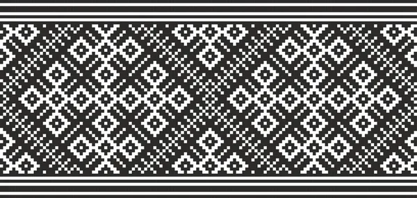 Vector Monochrome Seamless Ukrainian National Ornament Embroidery Endless Ethnic Floral — Stockvektor