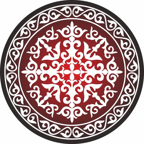 Vetor Vermelho Redondo Kazakh Ornamento Shanyrak Círculo Telhado Iurta Padrões — Vetor de Stock