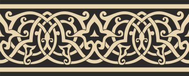 Vektör altın pürüzsüz doğu ulusal süsü. Sonsuz etnik çiçekli sınır, Arap insanları çerçeveli. Farsça resim.