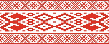 Vector red color seamless Belarusian national ornament. Ethnic endless black border, Slavic peoples frame. 