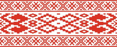 Vector red color seamless Belarusian national ornament. Ethnic endless black border, Slavic peoples frame.  clipart