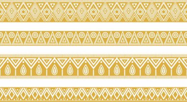 Altın Yerli Amerikan süslemesiz sınırlarının vektör seti. Amerika, Aztekler, Maya ve İnkalar 'ın çerçevesi