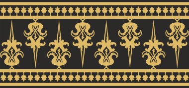 Vektör altın ve siyah pürüzsüz Bizans süsü. Sonsuz Sınır, Antik Yunan ve Doğu Roma İmparatorluğu çerçevesi. Rus Ortodoks Kilisesi Dekorasyonu