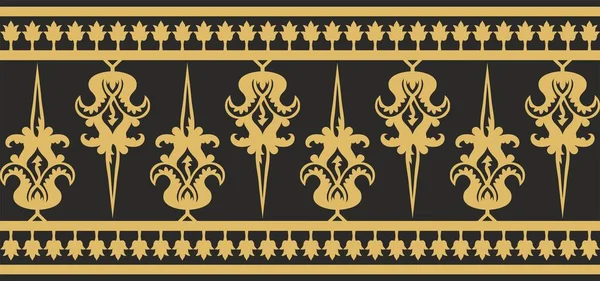 Vector Oro Negro Ornamento Bizantino Sin Costuras Endless Border Marco — Archivo Imágenes Vectoriales