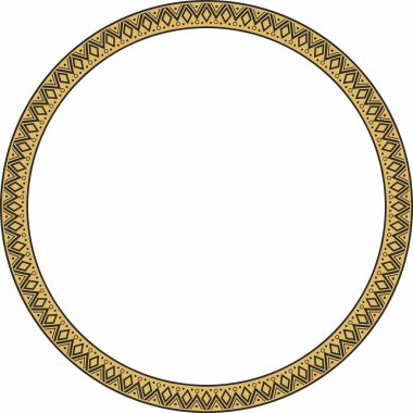 Vector round golden border ornament. Native American tribes framework, circle.