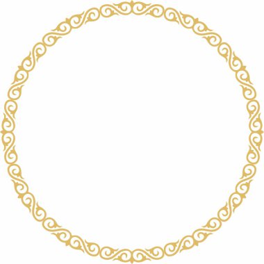 Vector round golden Kazakh national frame. Ornamental circle. Ethnic pattern of nomadic peoples of the Great Steppe, Kyrgyz, Mongols, Bashkirs, Buryats, Kalmyks clipart