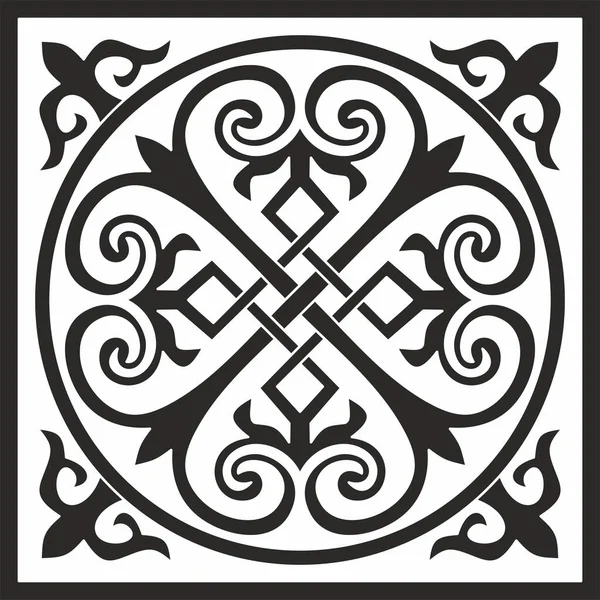 Vector Monochrome Vierkante Byzantijnse Ornament Knoop Rozet Cirkel Grieks Patroon — Stockvector
