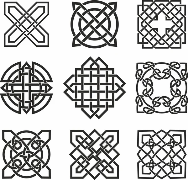 Vector Zwart Monochrome Set Keltische Knopen Ornamenten Van Oude Europese — Stockvector