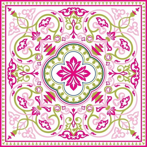 Vector Color Rosa Cuadrado Ornamento Bizantino Azulejos Antigua Grecia Imperio — Vector de stock