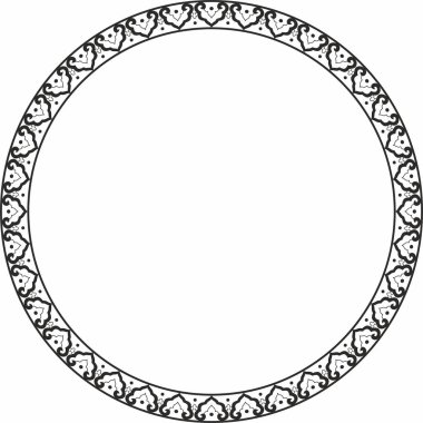 Vektör tek renkli siyah yuvarlak Çin süsü. Çerçeve, sınır, çember, doğunun Asyalı halkası.