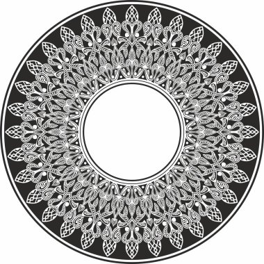 Vector monokrom doğulu süsü. İran, Irak, Türkiye ve Suriye 'nin Arapça modelli çemberi. İran çerçevesi, sınır. Kum püskürtme, lazer ve entrikacı kesme için.