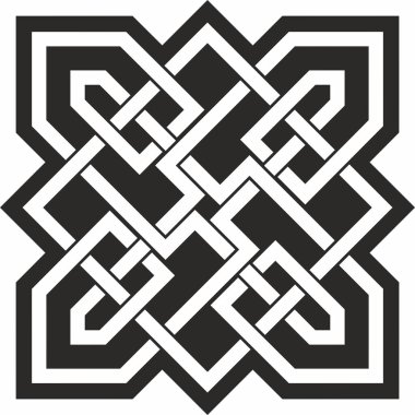 Siyah vektör tek renkli Kelt düğümü. Antik Avrupa insanlarının süsü. İrlanda, İskoçlar, İngilizler, Franklar 'ın işareti ve sembolü.