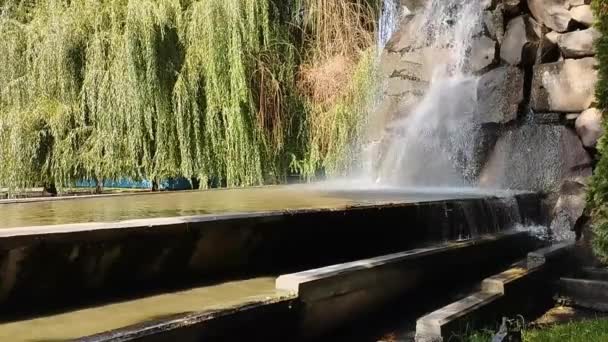 市内公園の噴水 水が流れ落ちる — ストック動画