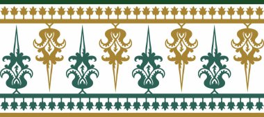 Vektör altın ve yeşil, pürüzsüz Bizans süsü. Sonsuz Sınır, Antik Yunan ve Doğu Roma İmparatorluğu çerçevesi. Rus Ortodoks Kilisesi Dekorasyonu