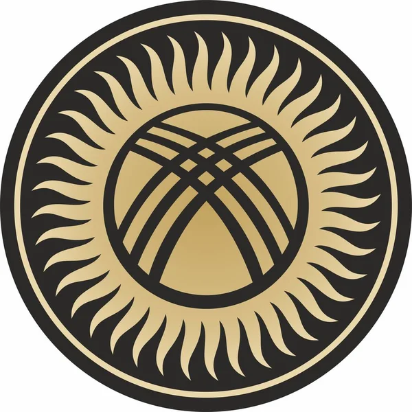 Vector gold round flag of the Republic of Kyrgyzstan. The sun is in a circle, shanyrak. Symbol of the Asian state