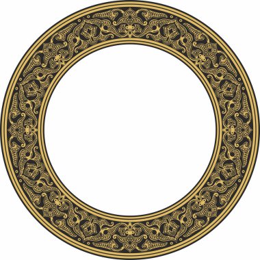 Vektör altın yuvarlak oryantal süs. İran, Irak, Türkiye ve Suriye 'nin Arapça modelli çemberi. İran çerçevesi, kenar.