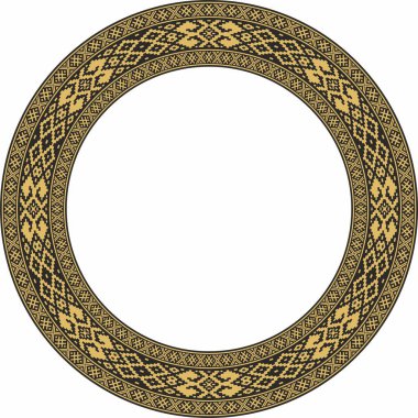 Vector golden round Belarusian national ornament. Ethnic circle gold border, Slavic peoples frame. 