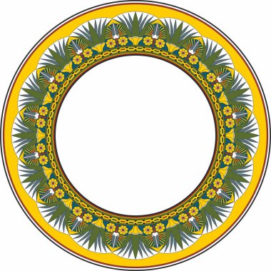 Mısır sınırında vektör renkli. Eski Afrika 'nın çember süsü. Nilüfer çiçekleri ve güneş deseni