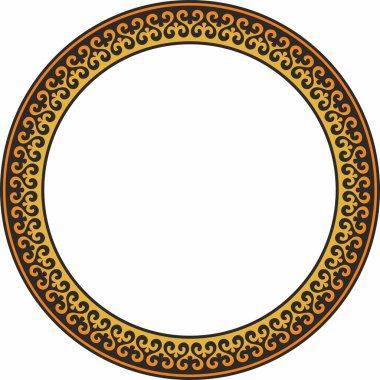 Turuncu ve siyah Kazak ulusal yuvarlak desen, çerçeve. Asya 'nın göçebe halkları, Büyük Steppe, Kazaklar, Kirghiz, Kalmykler, Moğollar, Buryatlar, Türkler