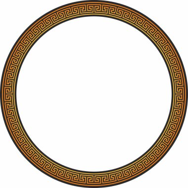 Vector round orange and black classic frame. Greek meander. Patterns of Greece and ancient Rome. Circle european border
