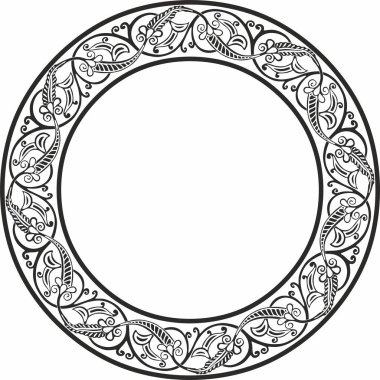 Vector monokrom doğulu süsü. İran, Irak, Türkiye ve Suriye 'nin Arapça modelli çemberi. İran çerçevesi, sınır. Kum püskürtme, lazer ve entrikacı kesme için.