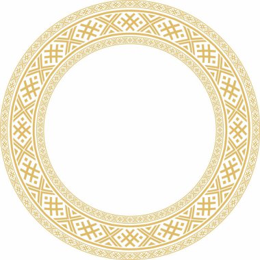 Vector golden round Belarusian national ornament. Ethnic circle gold border, Slavic peoples frame. 