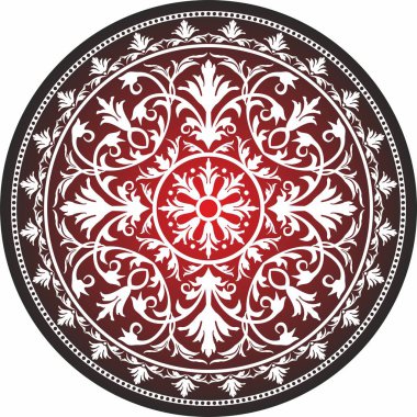 Vektör klasik renkli yuvarlak süs. Daire şeklinde kırmızı desen. Yunanistan ve Antik Roma 'nın çizimleri. Çiçek çizimi.
