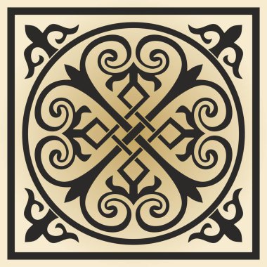 Vector golden square Byzantine ornament, knot, rosette. Circle Greek pattern, Drawing of the Eastern Roman Empire. Decoration of the Russian Orthodox Church