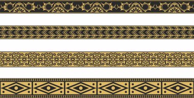 Vector set of gold and black native american ornamental seamless borders. Framework of the peoples of America, Aztecs, Maya, Incas