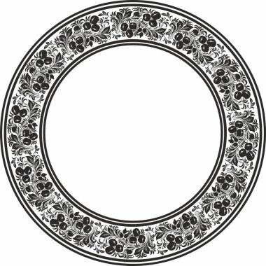 Rus halk süsü Khokhloma 'nın etrafında vektör monokrom. Ulusal sonsuz çember, sınır, Slav halkları, Beyaz Rusyalılar, Ukraynalılar