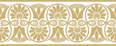 Vector golden seamless ornament of ancient Greece. Classic Endless pattern frame border Roman Empire