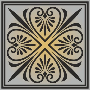 Vector gold-gray colored square ornament of ancient Greece. Classic tile pattern of the Roman Empire