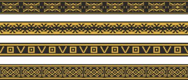 Vector set of gold and black native american ornamental seamless borders. Framework of the peoples of America, Aztecs, Maya, Incas