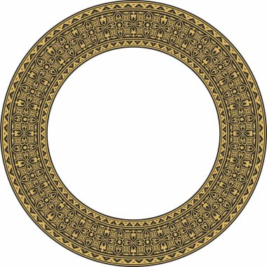 Vector gold round Byzantine border, frame. Circle Greek pattern, Drawing of the Eastern Roman Empire. Decoration of the Russian Orthodox Church
