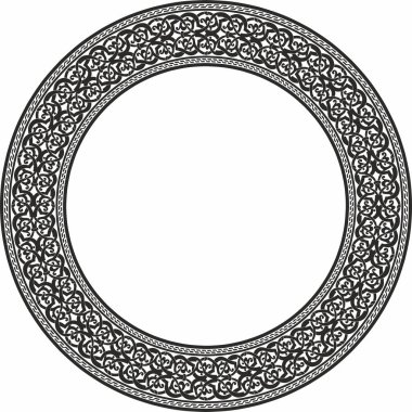 Vector monokrom doğulu süsü. İran, Irak, Türkiye ve Suriye 'nin Arapça modelli çemberi. İran çerçevesi, sınır. Kum püskürtme, lazer ve entrikacı kesme için