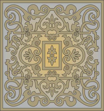 Vector square gray and gold ornament of ancient Rome. Roman classical European pattern, tile