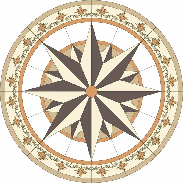 Vektorový Kruh Růží Kulatý Geometrický Hnědý Vzor Barevným Sklem Sklo — Stockový vektor